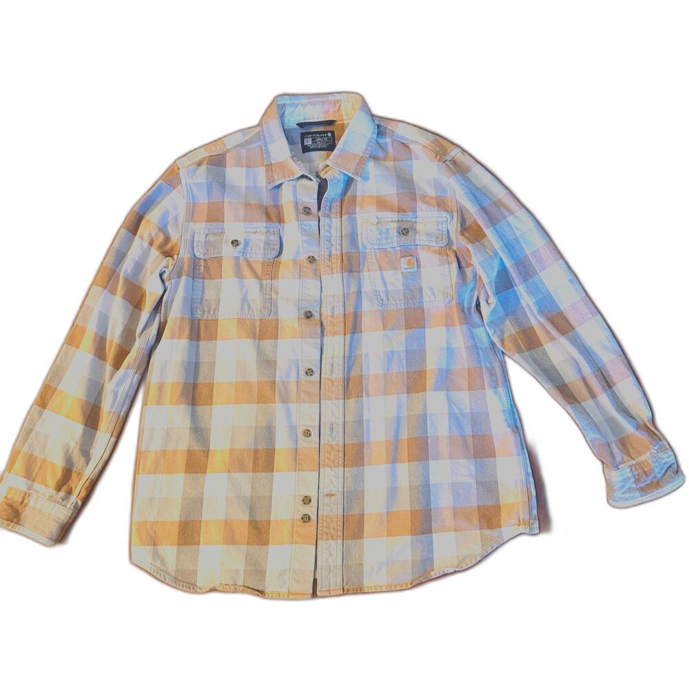 Carhart Men Loose Fit Plaid Long Sleeves Heavyweight Workwear Flannel Shirt L